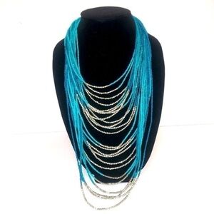 𝅺FAUX Turquoise and Silver Long Necklace